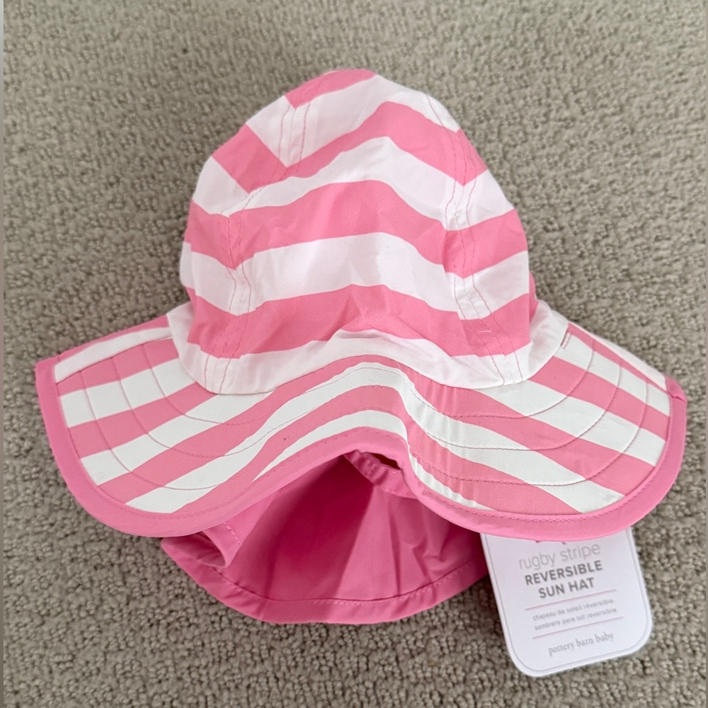 Pottery Barn Baby Reversible Sun Hat Pink Stripe NWT 12-24months